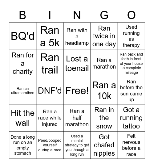 Runner&#x27;s Bingo Card