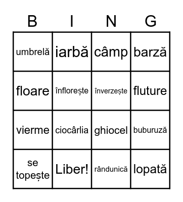 Spring Word Bingo Card