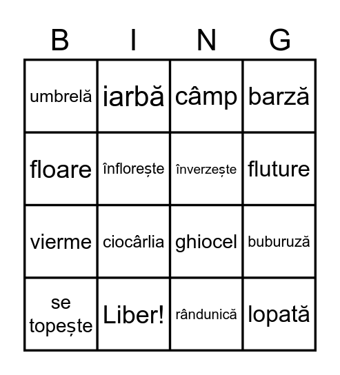 Spring Word Bingo Card