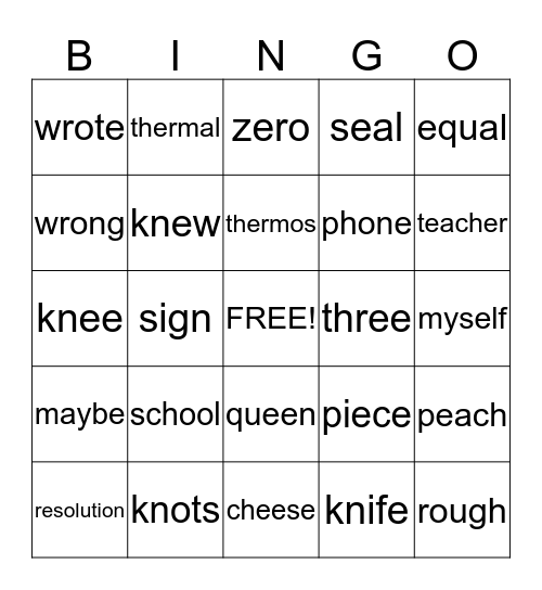 Unit 16 Spelling Words Bingo Card