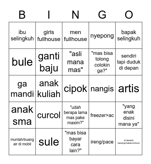 Maxim bingo Card