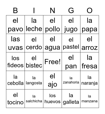 La Comida Bingo Card