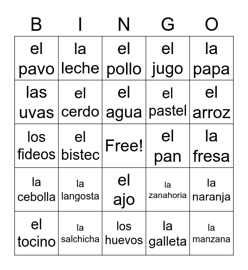 La Comida Bingo Card