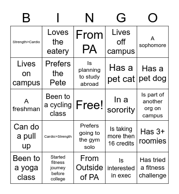 Girl Gains Meeting #1 Bingo Card