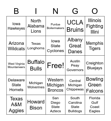 45 - College Teams Bingo Card