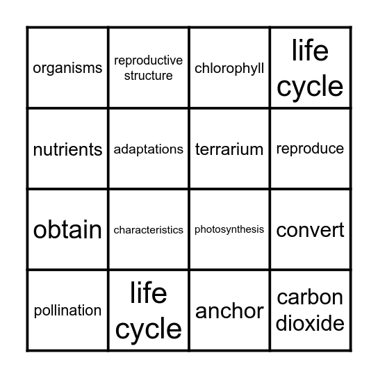 Ecosystem/Plant Life 4.2 & 4.3 Bingo Card