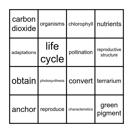 Ecosystem/Plant Life 4.2 & 4.3 Bingo Card