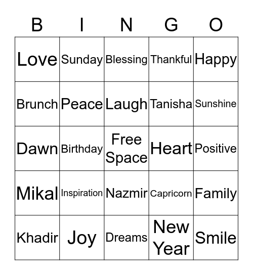 Tanisha's Birthday Brunch Bingo Card