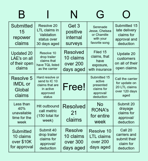 Claims Bingo (OMASS) Bingo Card
