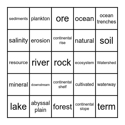 Oceans/ Earth's Resources 4.7& 4.8 Bingo Card