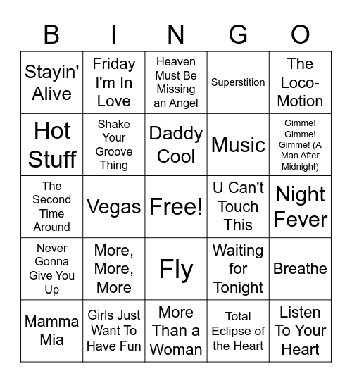 45 - MUSIC Bingo Card