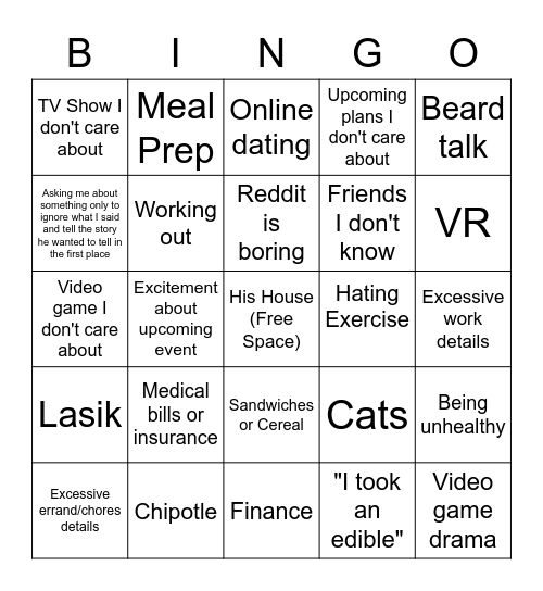 James' Weekly Topics of Conversation Bingo Card