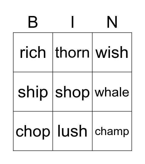 DIAGRAPHS Bingo Card