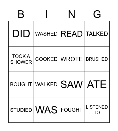 WHAT DID YOU DO YESTERDAY? Bingo Card