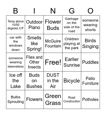 Signs of Spring Bingo Card