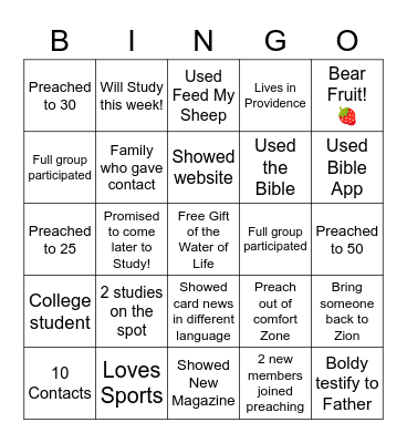 Preaching Bingo Card