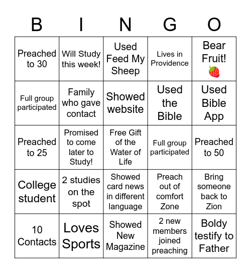 Preaching Bingo Card