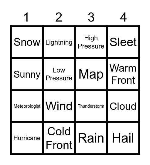 Weather Words Bingo Card