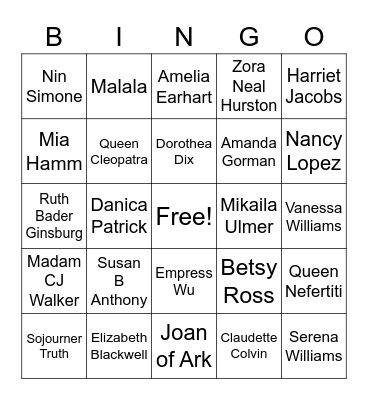 Women History Month Bingo Card