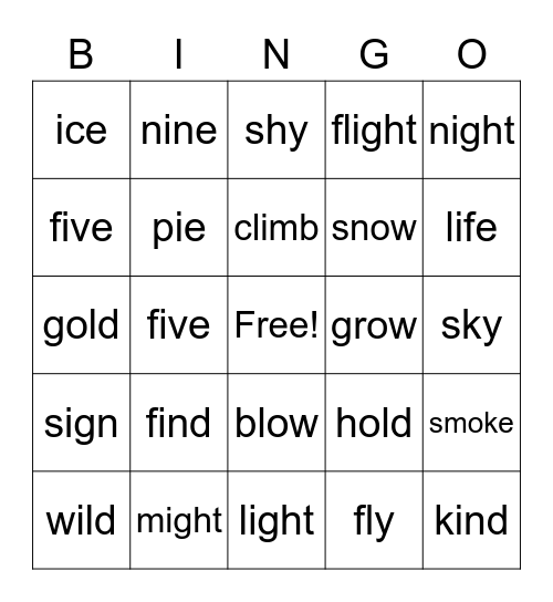 spelling Bingo Card