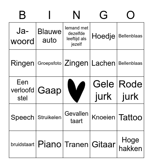 Wie is het?Bruiloft Bingo Card