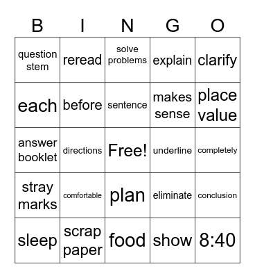 PSSA Bingo Card