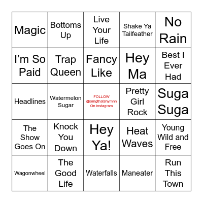 Musical Bingo: Top 40 Bingo Card