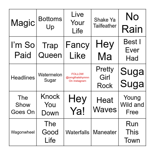 Musical Bingo: Top 40 Bingo Card