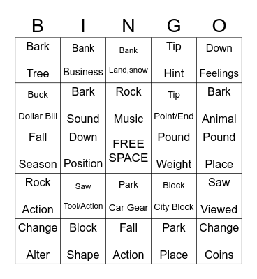 Homograph Bingo Card