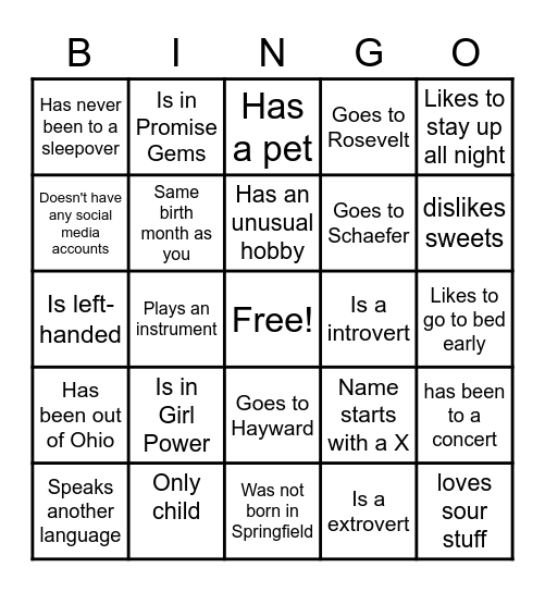 Get To Know You Bingo Card