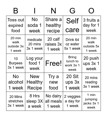 Wellness Bingo Card