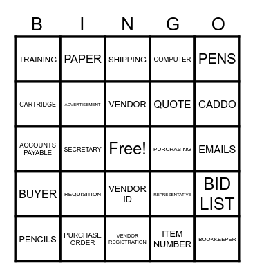 PURCHASING BINGO Card