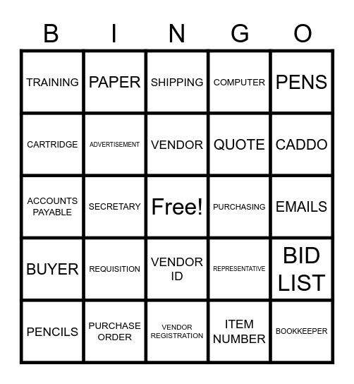 PURCHASING BINGO Card