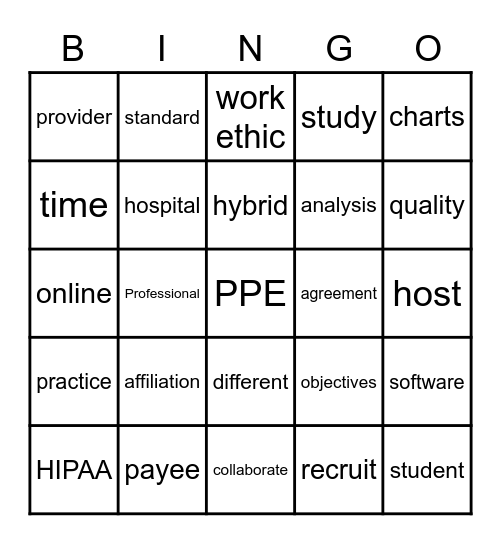 PPE Bingo Card