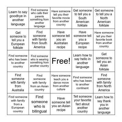 Around The World Bingo Card