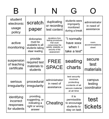 Test Security Bingo Card