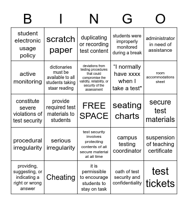 Test Security Bingo Card