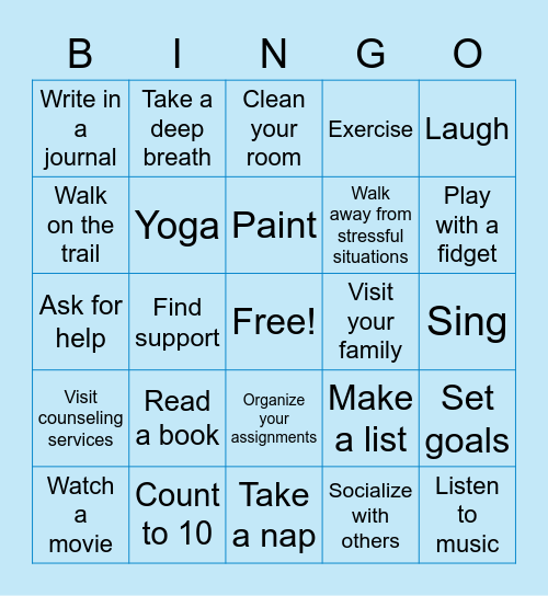 Stress Relief Bingo Card