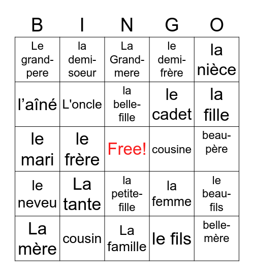 La Famille Bingo Card