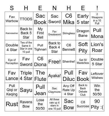 Shenhe Bingo Card