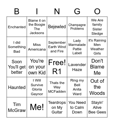 T-Swifty Bingo R1 Bingo Card
