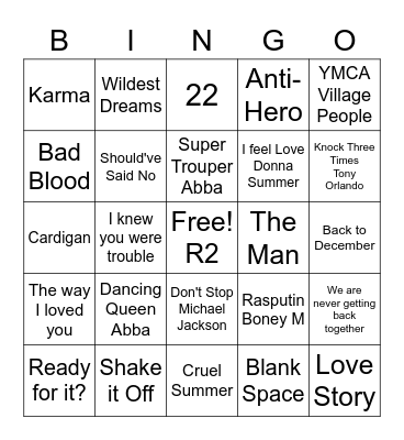 T-Swifty Bingo R2 Bingo Card