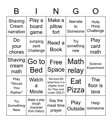 Family Fun Week Bingo Card