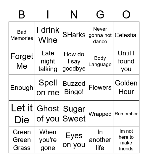 Todays Hits of 2022/2023 Bingo Card