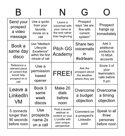 SDR Week Bingo Card