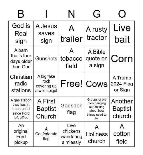 Bible Belt Bingo Card