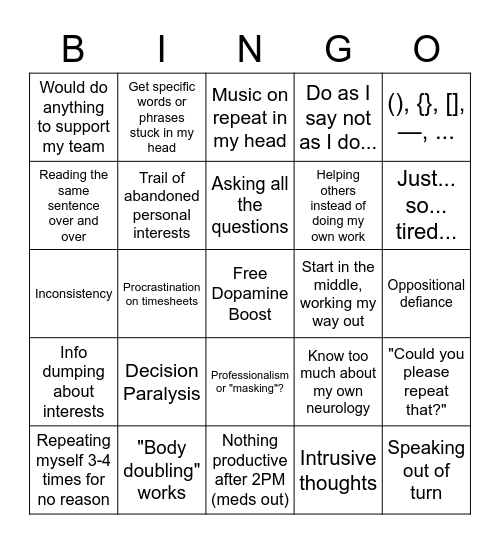 ADHD Leader Bingo Card