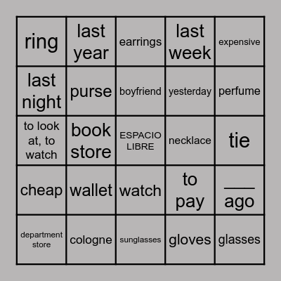 7B Vocabulario Bingo Card