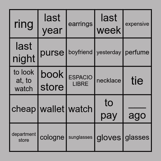 7B Vocabulario Bingo Card