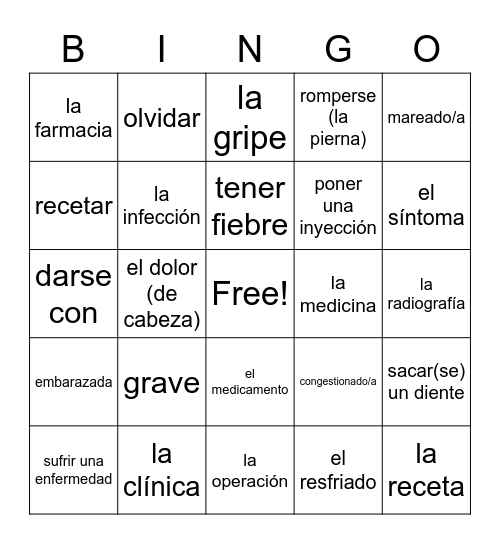 En el consultorio Bingo Card